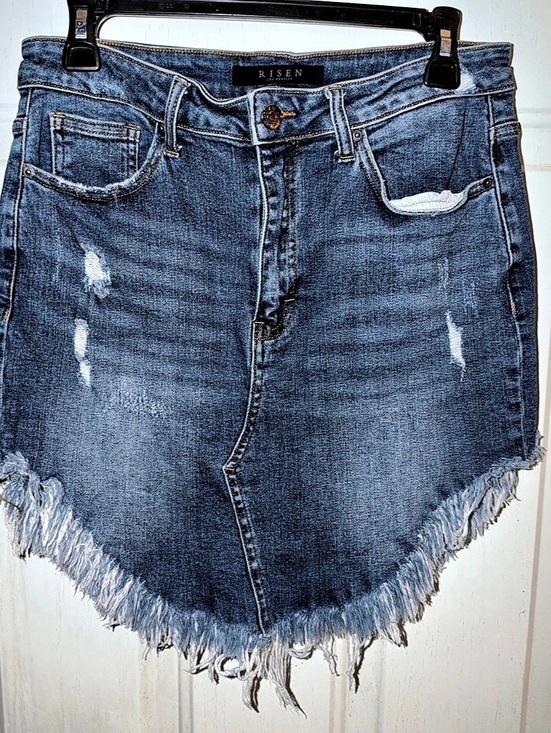 Risen Jeans Pants - RISEN Distressed Denim Shorts in Blue Size Large